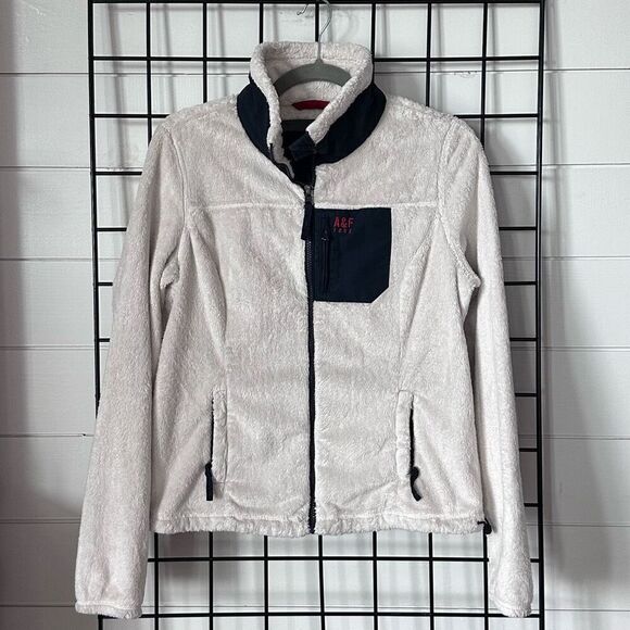 Abercrombie & Fitch Jackets & Blazers - Abercrombie & Fitch Full Zip Fleece Jacket Womens S White Navy Outdoors